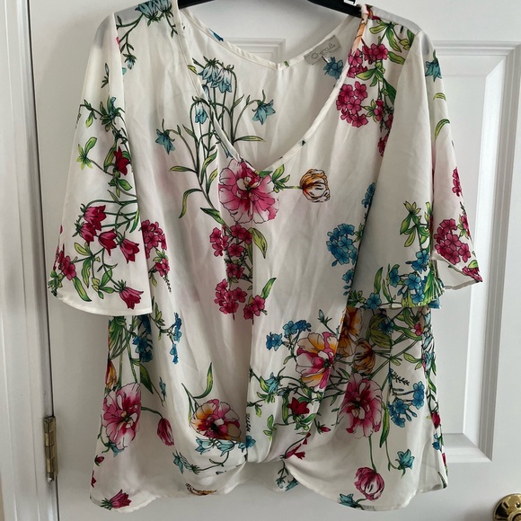 Chenault Floral V-Neck Blouse - Pink, Blue, Cream - Picture 1 of 1